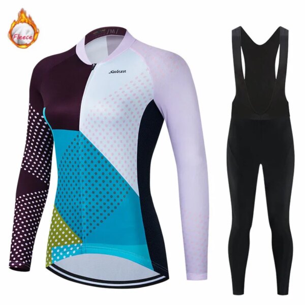 Ropa térmica de lana para ciclismo para mujer, traje de Jersey de manga larga para triatlón, conducción al aire libre, ropa de ciclismo de montaña