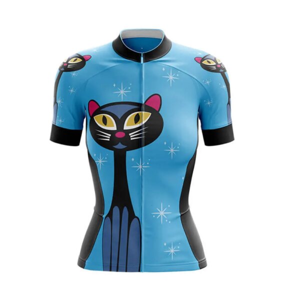 Camisetas de ciclismo para mujer, Jersey de manga corta para bicicleta de verano 2024, camisetas para bicicleta de montaña transpirables, camisetas deportivas con dibujos de gatos y bicicletas de carretera