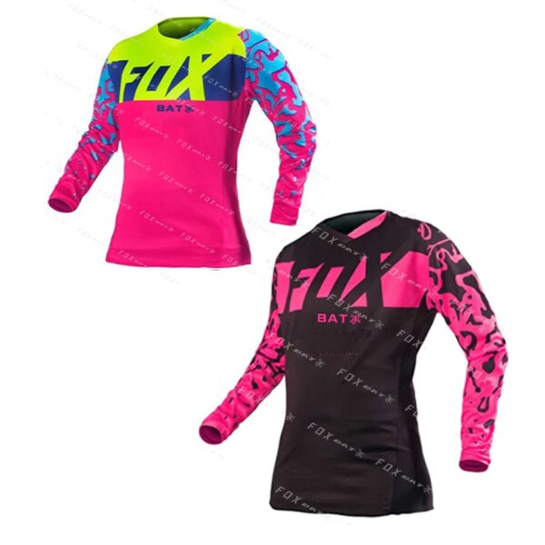 Camiseta para descensos de mujer, camisetas MTB, camisetas para descenso de motos para equipos de ciclismo de montaña, ropa deportiva de ciclismo Bat Fox