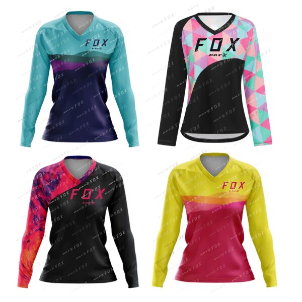 Camiseta para descensos para mujer, camiseta para bicicleta de montaña, camiseta para motocicleta BAT FOX, ropa deportiva de secado rápido para Motocross, camiseta MTB para mujer