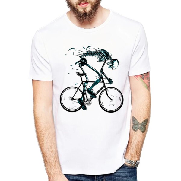 Camisetas desgastadas de bicicleta para hombre, camisetas de manga corta con esqueleto de bicicleta, camisetas artísticas creativas de ciclismo, camisetas de moda con diseño de calavera, parte de arriba ropa informal