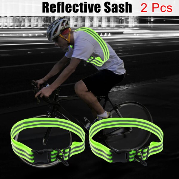 X Autohaux 2 Piezas Banda Reflectante Equipo para Correr Reflectante para Caminar Ciclismo por la Noche Equipo de Equitación Ajustable Verde