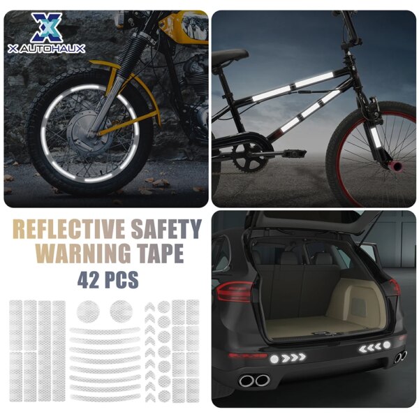 X Autohaux 42 Uds bicicleta motocicletas cinta reflectante de advertencia de seguridad tira reflectante exterior multiusos PET 4 colores