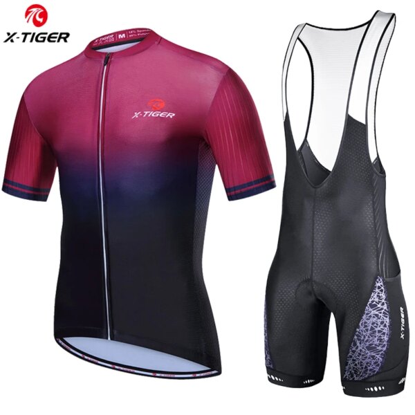 X-TIGER Cycl Jersey Set hombre verano gradiente serie peto y camiseta de ciclismo bicicleta pantalones cortos de secado rápido transpirable bicicleta corta conjunto de manga