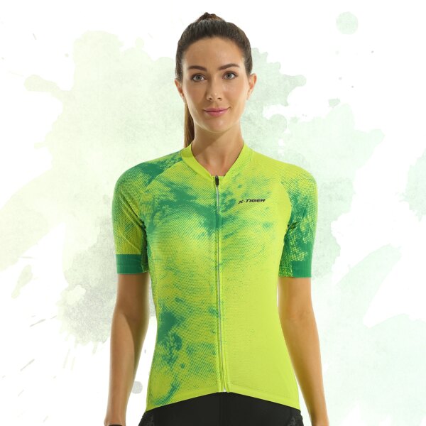 X-TIGER-Camiseta de ciclismo para mujer, ropa ajustada de manga corta, antipilling, ecológica, transpirable