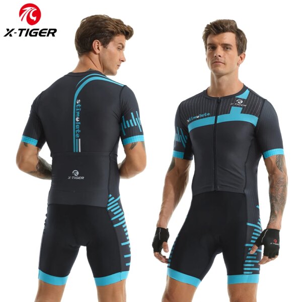 X-TIGER-Mono de ciclismo para hombre, conjunto de camiseta de triatlón para equipo profesional, traje de bicicleta de manga corta transpirable de verano