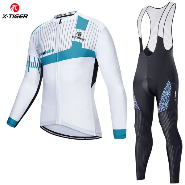 Conjunto de ciclismo de X-TIGER para hombre, ropa de manga larga para otoño, conjunto de Jersey de ciclismo, traje de bicicleta transpirable, ropa deportiva para bicicleta de montaña