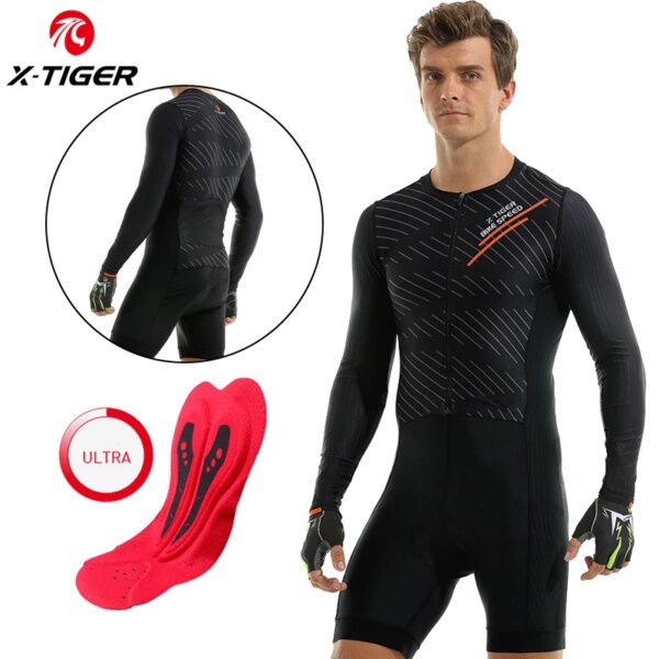 X-TIGER Ciclismo triatlón Skinsuit hombres traje bicicleta Jersey mono conjunto de bicicleta triatlón almohadilla delgada Mtb Ropa Ciclismo