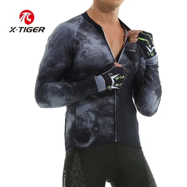 X-TIGER Jersey de ciclismo para hombre, camiseta transpirable de manga larga para bicicleta, camiseta reflectante con cremallera para Motocross, Maillot