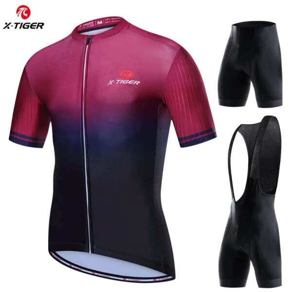 X-TIGER Conjunto de Jersey de Ciclismo para Hombre Serie Degradado Camisa Transpirable + Pantalones Cortos con cojín 3D Pantalones Acolchados/Babero Corto Bicicleta Conjunto de Manga Corta