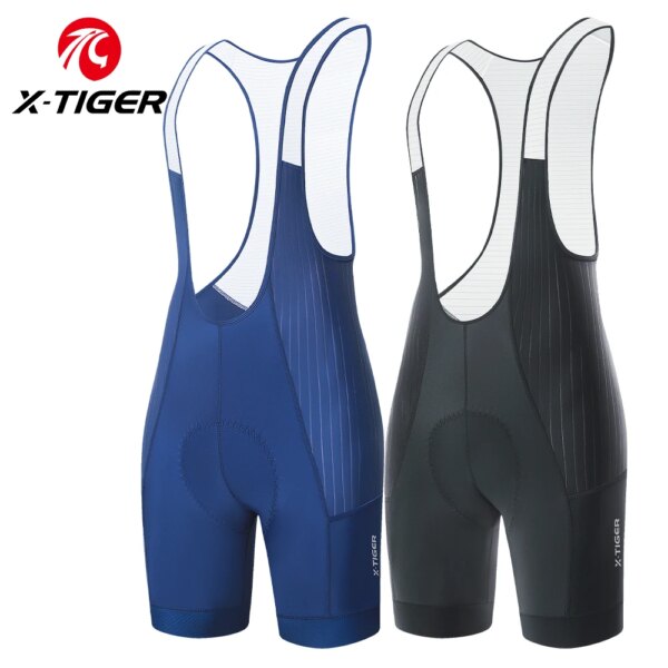 Pantalones cortos de ciclismo para hombre de X-TIGER, pantalones cortos con pechera para montar a larga distancia, pantalones cortos de ciclismo profesionales para hombre, cojín de espuma de alta densidad, pinza de pierna de 5 CM