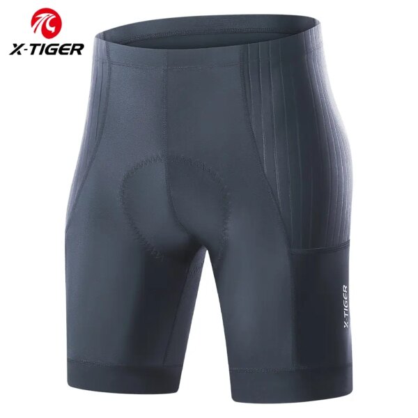 Pantalones cortos de ciclismo X-TIGER para hombre con 2 bolsillos, pantalones cortos con almohadilla de algodón para bicicleta, pantalones cortos reflectantes antideslizantes con empuñaduras para piernas, pantalones cortos para bicicleta