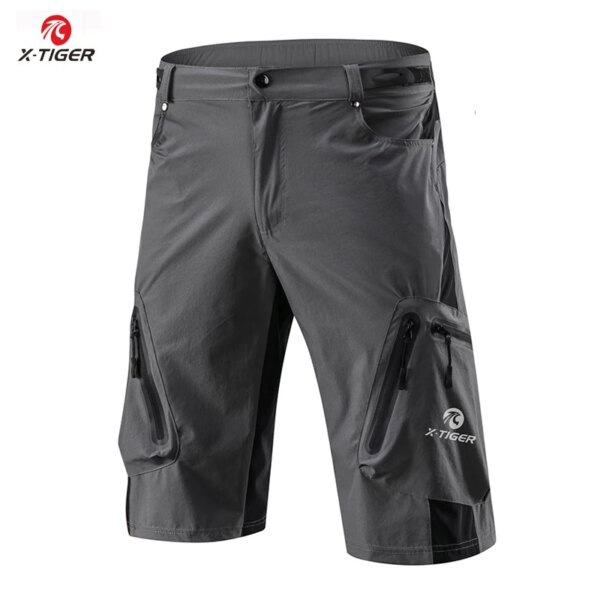 Pantalones cortos X-TIGER para bicicleta de montaña para hombre, pantalones cortos grises para ciclismo, estilo informal, transpirables, para deportes al aire libre, pantalones cortos para montar en bicicleta de montaña o de carretera