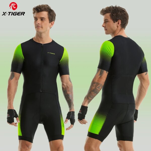 X-TIGER-mono de triatlón para hombre, ropa deportiva de manga corta, conjuntos de Jersey de ciclismo, mono de ciclismo, conjunto de bicicleta de carreras