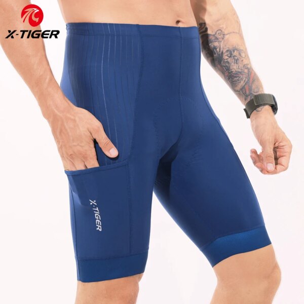 X-TIGER-pantalones cortos de ciclismo profesional para hombre, pantalón corto de bicicleta de montaña y carretera, con cojín de esponja, ropa de verano de LICRA azul, pantalones cortos de larga distancia