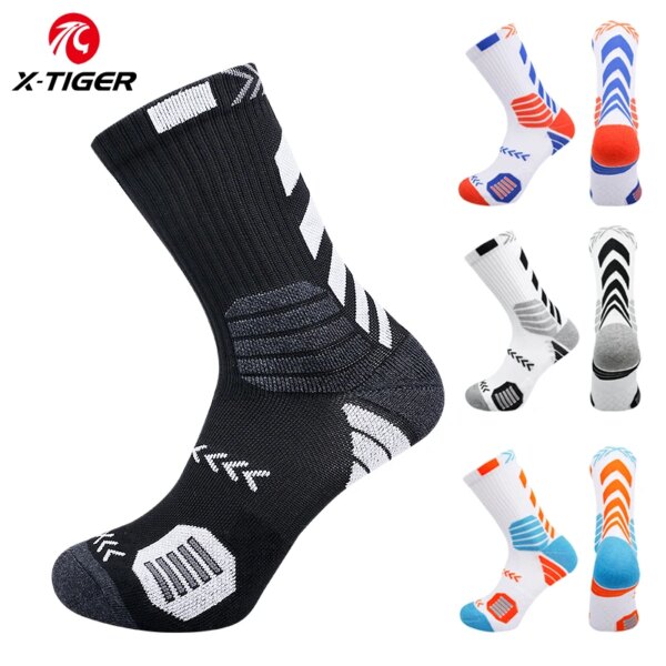 Calcetines deportivos de X-TIGER, calcetines aerodinámicos de algodón transpirables para hombre, deporte de bicicleta, correr, acampar, senderismo, fútbol, ​​baloncesto