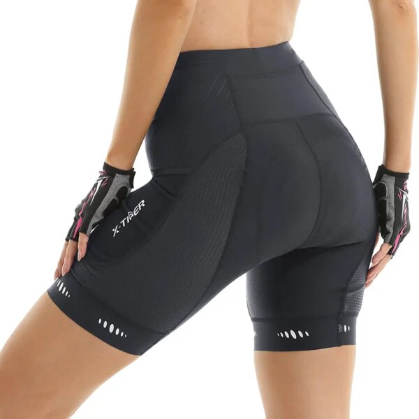 X-TIGER Pantalones cortos de bicicleta para mujer con bolsillos acolchados 5D, pantalones cortos de ciclismo, bicicleta de montaña, almohadilla 5D en forma de mariposa UPF50+