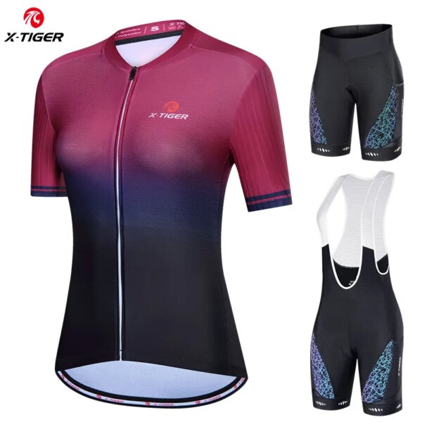 X-TIGER-Conjunto de Jersey de Ciclismo para mujer, Maillot, Ropa de Ciclismo, bicicleta nueva, pantalones cortos, pechera de manga corta, 2022