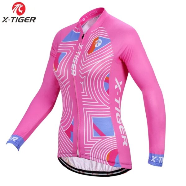 X-tiger Anti-UV 100% poliéster mujer ciclismo Jersey transpirable manga larga otoño MTB bicicleta ropa ciclismo ropa