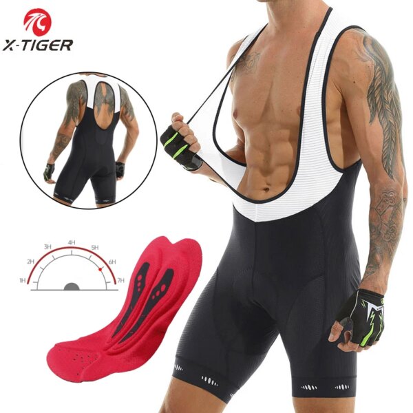 X-tiger-pantalones cortos con tirantes para ciclismo, con bolsillo en la espalda, transpirables, acolchados, para triatlón, Pro Licra