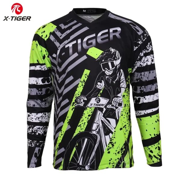 X-tiger camisetas de manga larga para descensos 100% poliéster ciclismo bicicleta de montaña DH camisa ropa de carreras de bicicletas