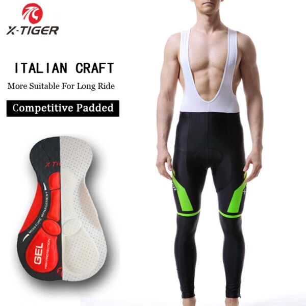 X-tiger Pro-Pantalones térmicos con tirantes de Ciclismo Coolmax 5D, mallas con almohadilla de Gel para bicicleta, Pantalones para mantener el calor, para invierno