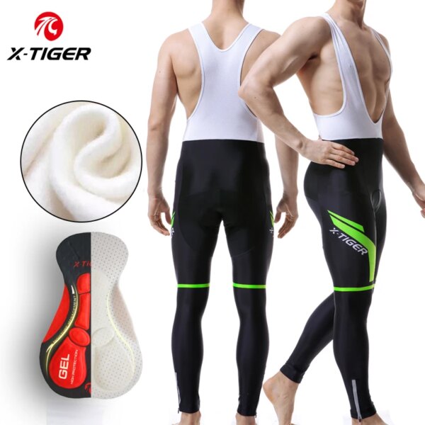 X-tiger Pro-Pantalones térmicos con tirantes de Ciclismo, mallas con almohadilla de Gel 5D Coolmax para mantener el calor, Pantalones para Ciclismo de montaña