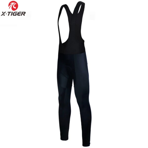 X-tiger-pantalones térmicos con pechera para ciclismo de invierno, con almohadilla de Gel 3D, pantalones de ciclismo de secado rápido, mantienen el calor, color negro entero, para bicicleta de montaña