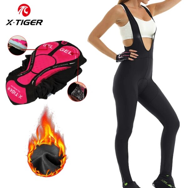 X-tiger-pantalones con tirantes de ciclismo para mujer, pantalones para bicicleta de montaña que mantienen el calor, mallas para bicicleta Coolmax 5D con almohadilla de Gel, pantalones para bicicleta