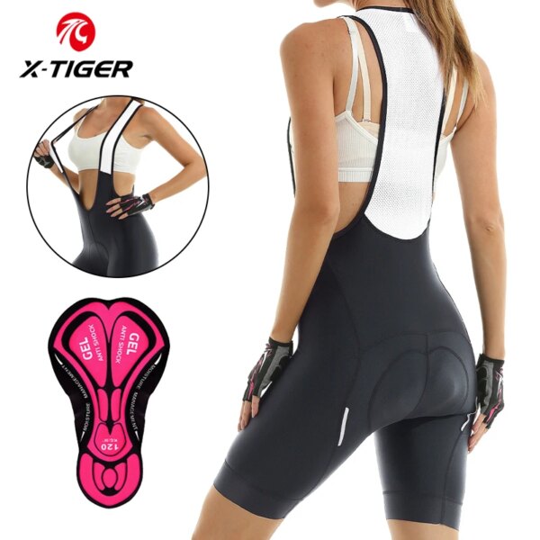 X-tiger-pantalones cortos con pechera para ciclismo para mujer, Coolmax 5D con relleno de Gel, pantalones cortos para bicicleta de montaña, pantalones cortos superelásticos a prueba de golpes para bicicleta de montaña y carretera