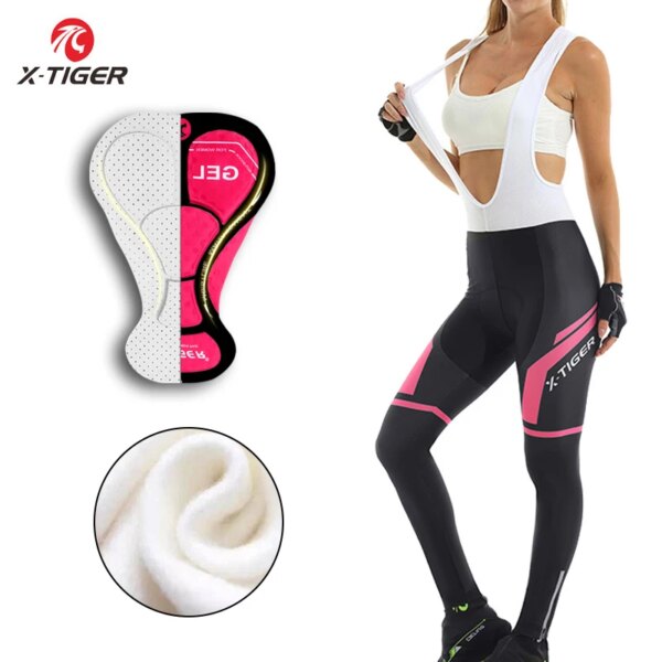 X-tiger-pantalones térmicos con tirantes para bicicleta de montaña, medias con almohadillas de Gel 3D para mantener el calor, pantalones con tirantes para ciclismo