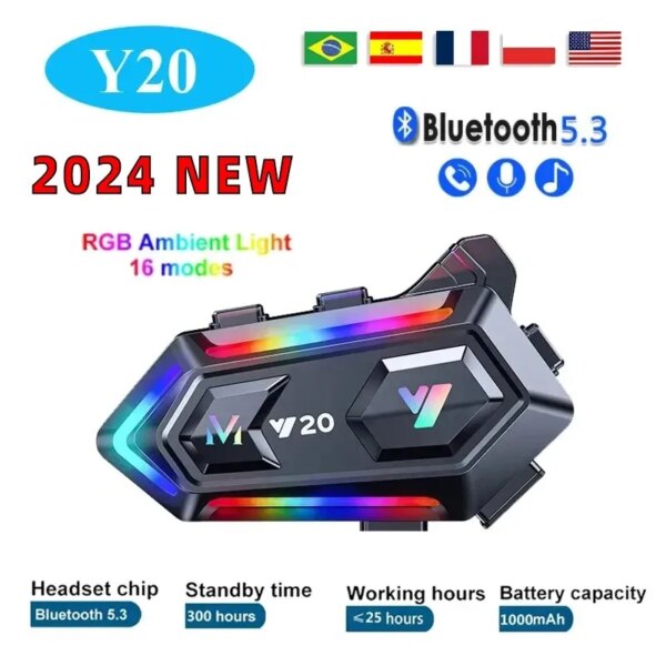 Y20 casco de motocicleta auriculares Bluetooth Rider BT5.3 RGB luces coloridas impermeable 1000mAh reproductor de música altavoces comunicadores