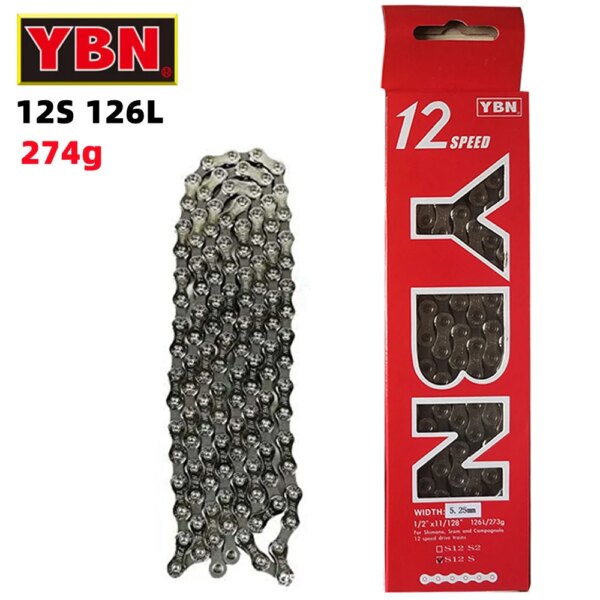 Cadena de bicicleta de montaña YBN actual de 12v, cadena Original para bicicleta de 126 eslabones, cadenas de 12v, 11v, 10v, 9v y 8v con botón mágico para SRAM SHIMANO