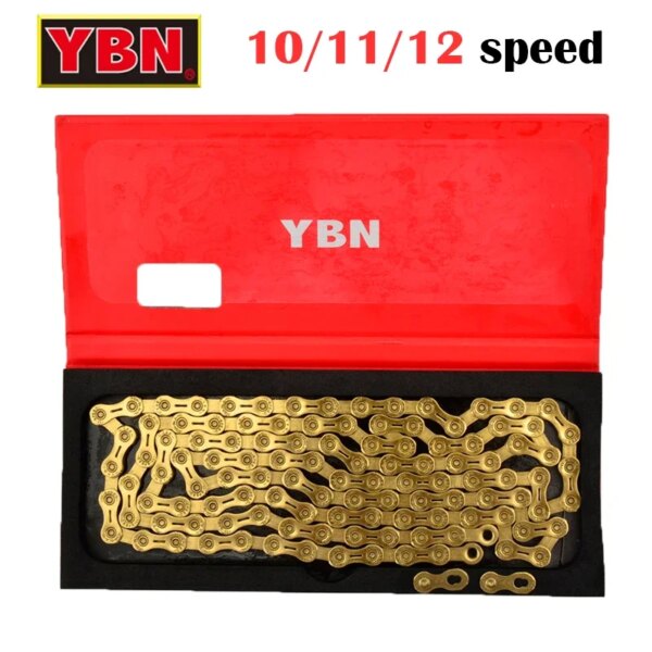 Cadena ultraligera para bicicleta de montaña YBN, 10/11/12 velocidades, color dorado Negro, 126L de largo, adecuada para transmisión SHIMANO ond SRAM