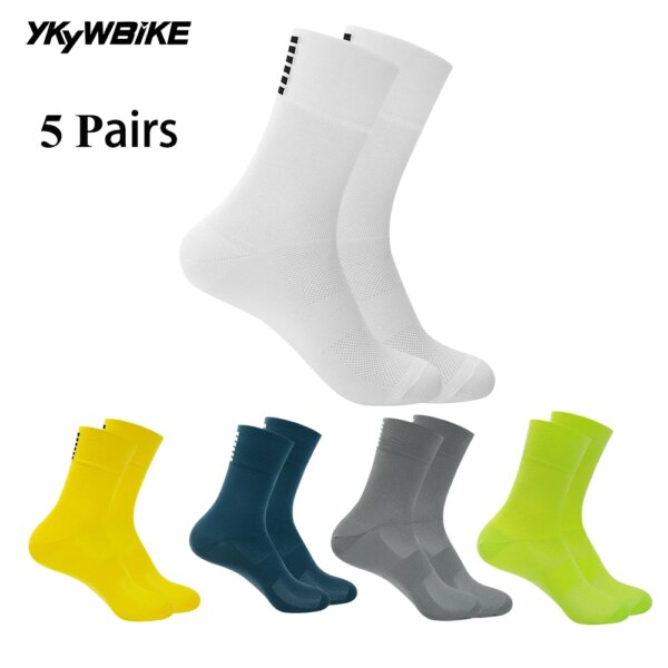 YKYW 5 pares de calcetines de ciclismo transpirables para hombres y mujeres, calcetines profesionales de alta calidad para bicicleta, carreras al aire libre, correr, calcetines deportivos sólidos Unisex