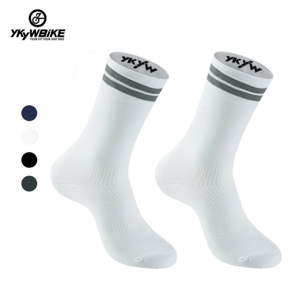 YKYWBIKE 2024 Calcetines de ciclismo con rayas reflectantes, calcetines de compresión para hombre, calcetines para deportes, correr, bicicleta de carretera, carreras