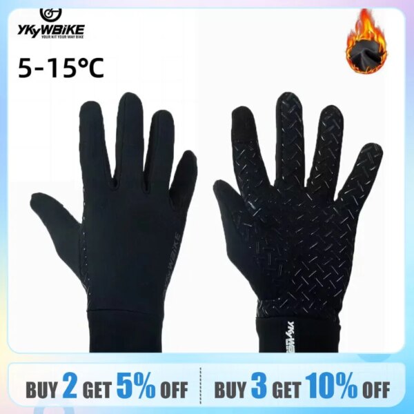 YKYWBIKE-guantes de ciclismo de invierno para hombre y mujer, guantes acolchados con pantalla táctil, resistentes al agua, resistentes al viento, cálidos, antideslizantes, elásticos para correr