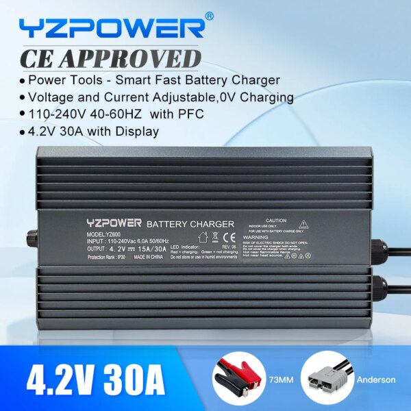 Cargador de pantalla YZPOWER3.7V 1S, cargador de batería de litio de 4,2 V 30A, carga rápida, equilibrio de bicicleta eléctrica, herramientas eléctricas universales para coche