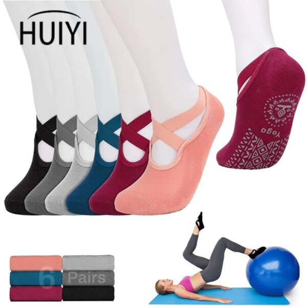 Calcetines de yoga con empuñaduras para mujer, calcetines antideslizantes, calcetines de Pilates, calcetines de Fitness, calcetines antideslizantes para deportes de barra, entrenamiento en casa