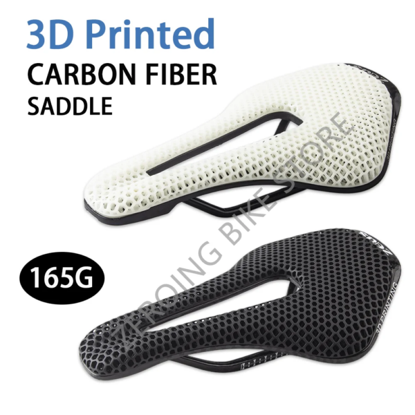 ZEIUS Sillín de bicicleta impreso en 3D de fibra de carbono, cojín de bicicleta de montaña ultraligero y transpirable de 150mm, asiento suave para bicicleta de carretera/MTB