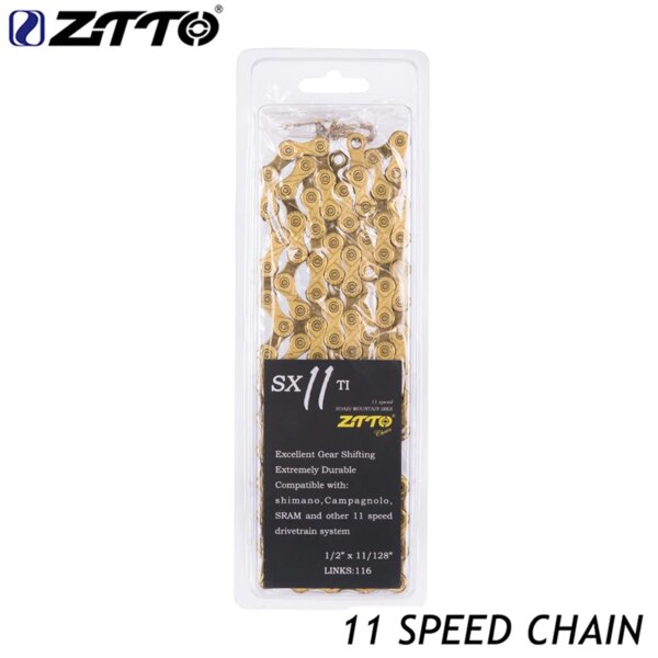 Cadena de bicicleta ZTTO 11 S, cadena dorada de 11 velocidades para bicicleta, cadenas doradas con revestimiento de nitruro de titanio con eslabón faltante para piezas de bicicleta K7