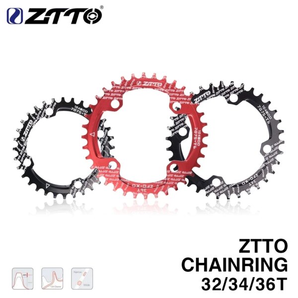 ZTTO-piezas para bicicleta de montaña, manivela de marcha única, 104BCD, redonda, estrecha, ancha, 32T/34T/36T, rueda dentada