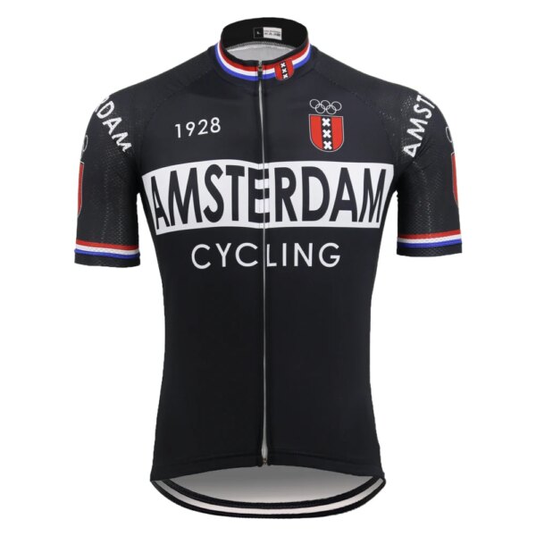 Camiseta de ciclismo nacional negra, camiseta de manga corta mtb, ropa de bicicleta de AMSTERDAM, FRANCIA, ITALIA, HOLANDA, 5 estilos