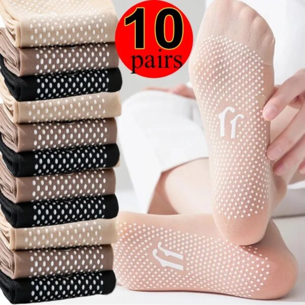 1/10 pares de calcetines transpirables ultrafinos, calcetines de seda de cristal elásticos transparentes antideslizantes para mujer, calcetines tobilleros cortos de nailon para verano para mujer