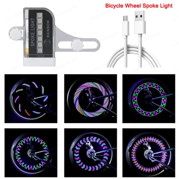 1/2 Uds. Luz de radio de bicicleta recargable por USB/batería 14 LED 32 LED MTB rueda de bicicleta luz de radio MTB lámpara de advertencia accesorios de bicicleta