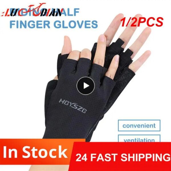 1/2 Uds. Guantes de gimnasio para motocicleta para acampar al aire libre, guantes antideslizantes Unisex, guantes sin dedos a prueba de golpes para ciclismo