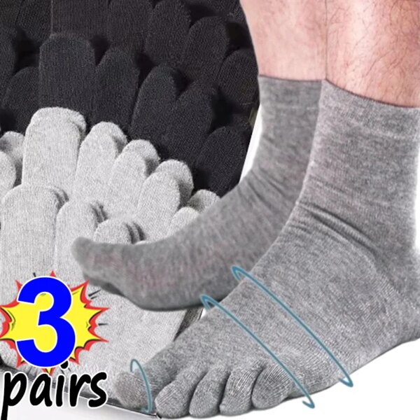 1/3 pares de calcetines largos con punta para hombre, deportes, correr, sólido, informal, de algodón, calcetín de cinco dedos separado, media de tubo medio, calcetines antideslizantes