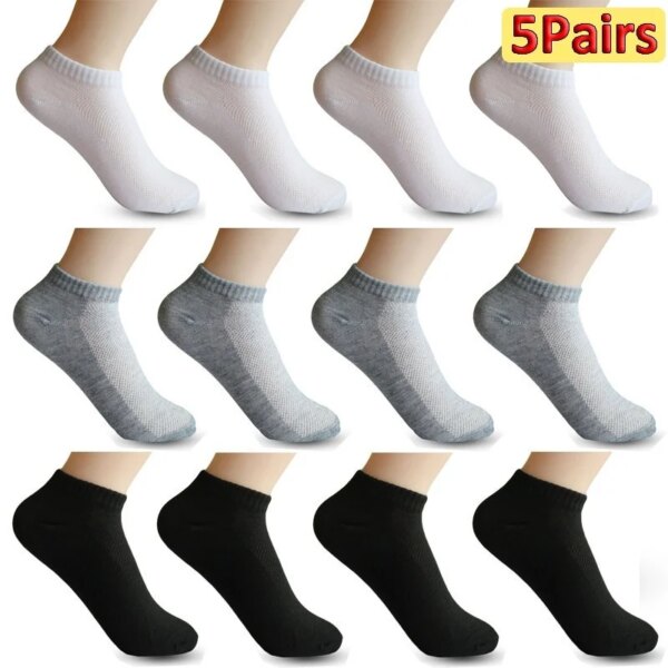 1/5 pares de calcetines cortos para hombre, calcetines tobilleros deportivos transpirables de corte bajo de verano, calcetines náuticos informales de algodón elástico, calcetines para hombre para ciclismo