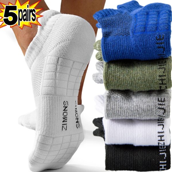 Calcetines deportivos de hombre, medias de compresión transpirables para baloncesto, deportes, ciclismo, correr, toalla, calcetines de tubo de alta elasticidad, 1/5 pares