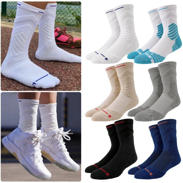 1 par de calcetines de baloncesto para hombre, calcetines de algodón antideslizantes para fútbol, ​​calcetines transpirables absorbentes para correr, calcetines profesionales para ciclismo